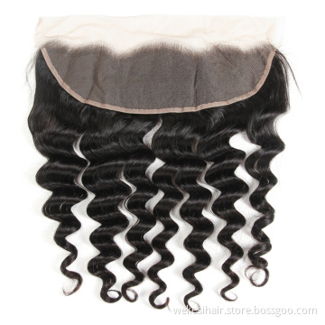 Free Shipping 10A Grade Silk Virgin Brazilian Deep Wave Hair Top Closure Lace Frontal 13X4 With Bundles Sale